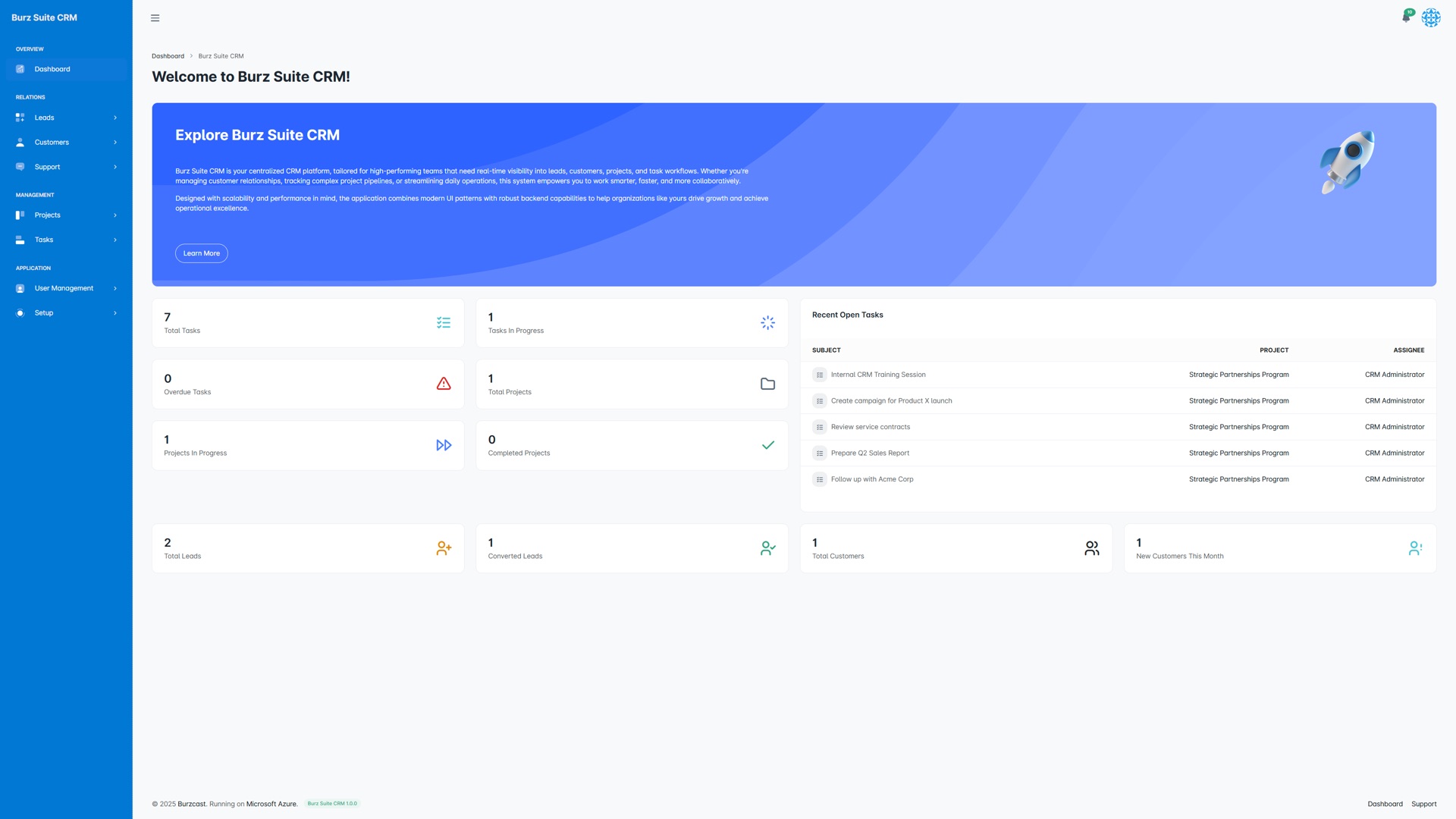 Burz Suite CRM dashboard