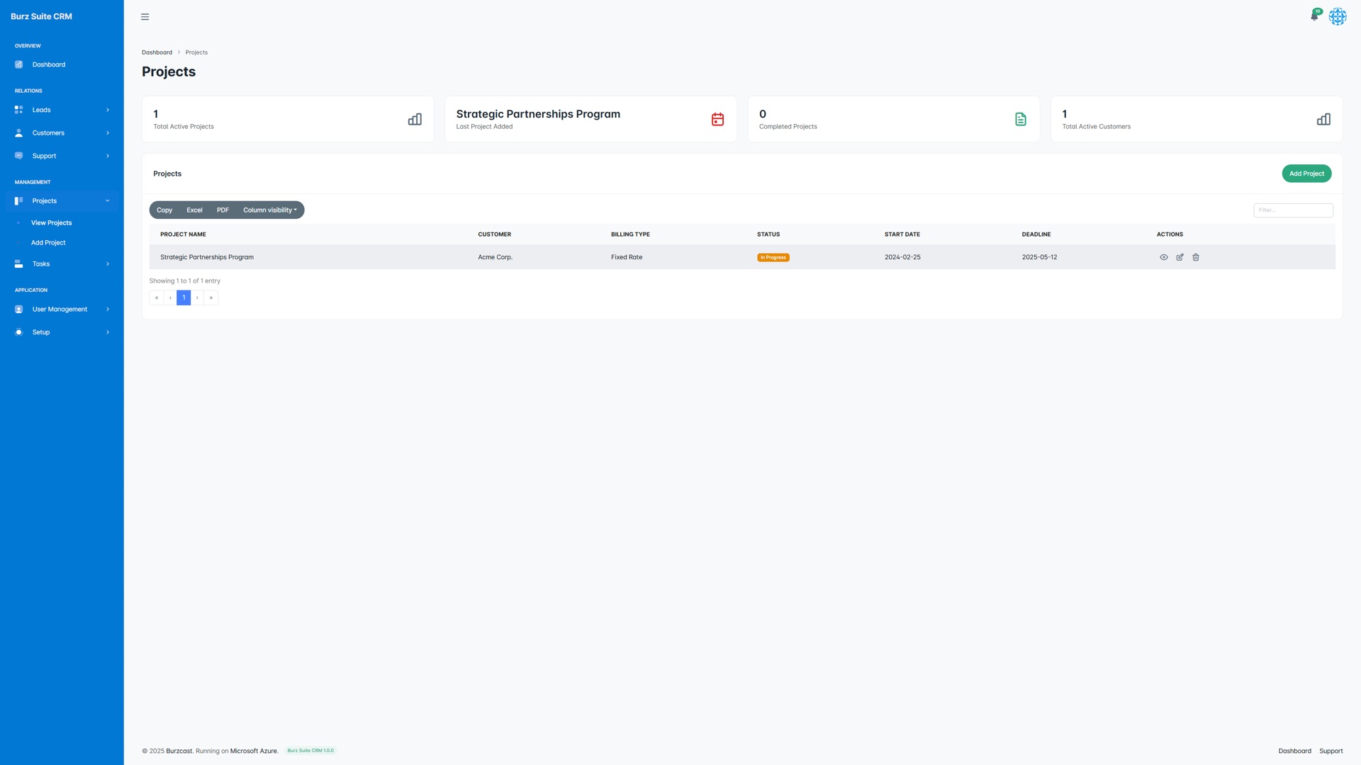 Burz Suite CRM projects list