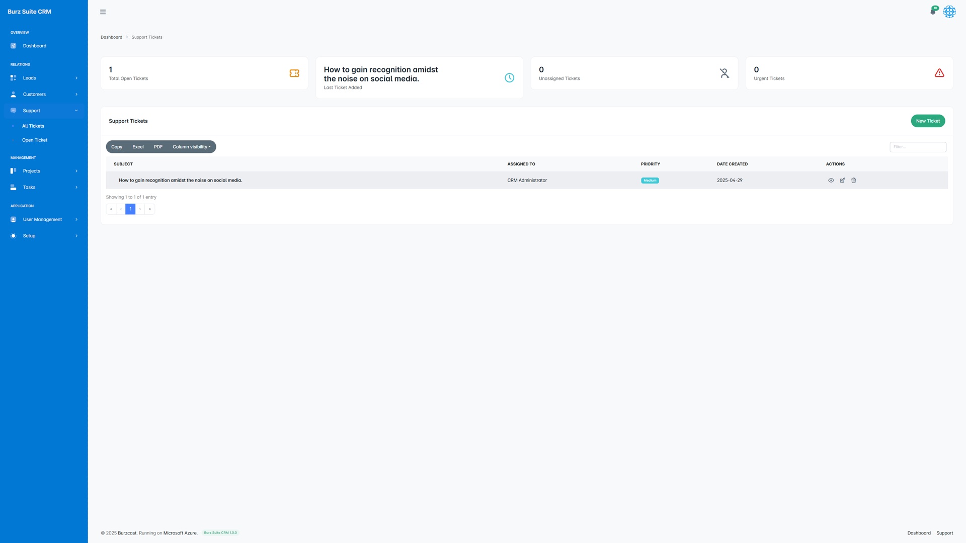 Burz Suite CRM support tickets